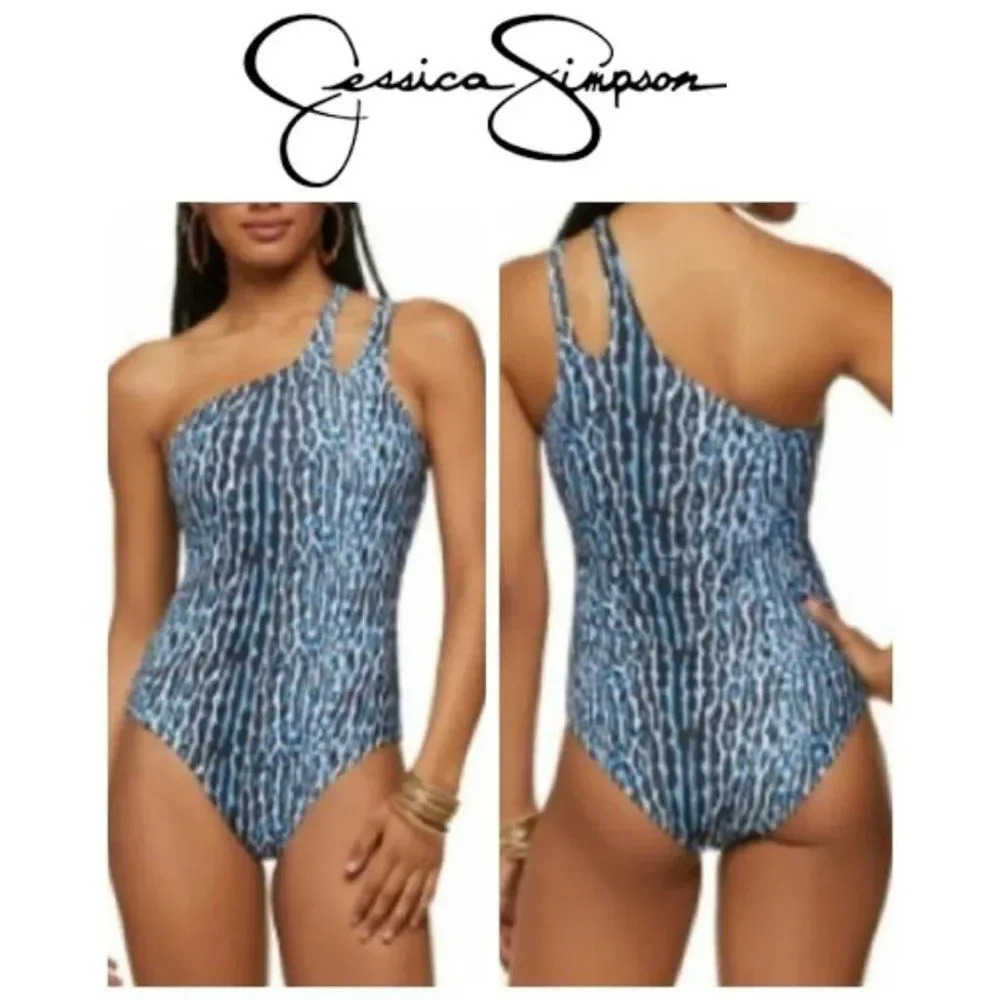 Jessica Simpson Sassy Safari one shoulder Women's one Piece Swimsuit siz…